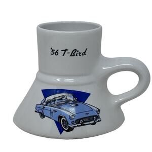Vintage No Spill Skid Auto Travel Ceramic Coffee Tea Mug ‘56 T-Bird Decal 10oz.